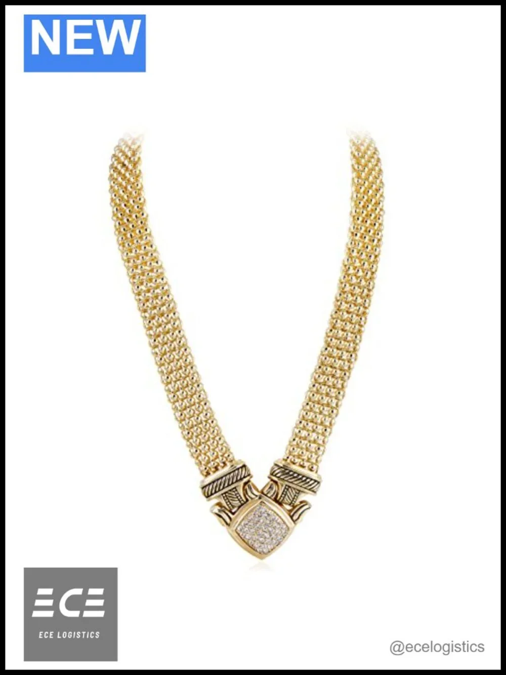 Pave Crystal Bracelet Necklace Set Cable Chain Magnetic Clasp